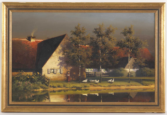 Paul Wilhelm Keller-Reutlingen - Die kleine Gänsehirtin - Rahmenbild