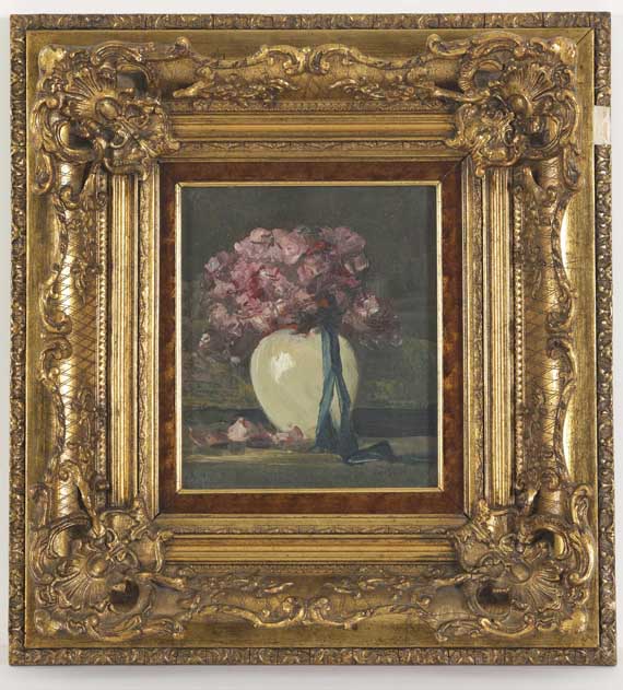 Anton Müller-Wischin - Rosa Blumen in weißer Vase - Rahmenbild