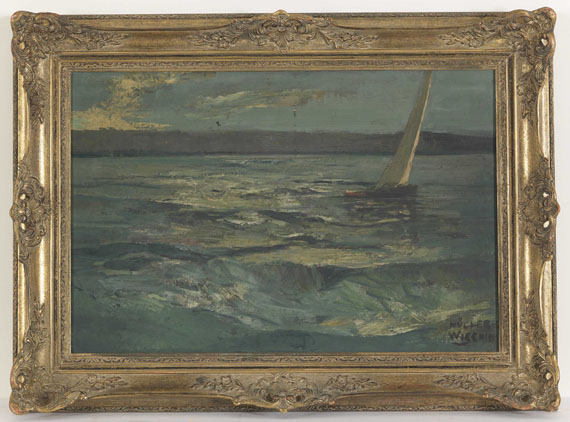 Anton Müller-Wischin - Bewegter See mit Segelboot - Rahmenbild
