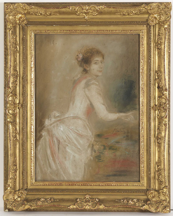 Franz von Lenbach - Porträt einer jungen Dame im weißen Kleid - Rahmenbild