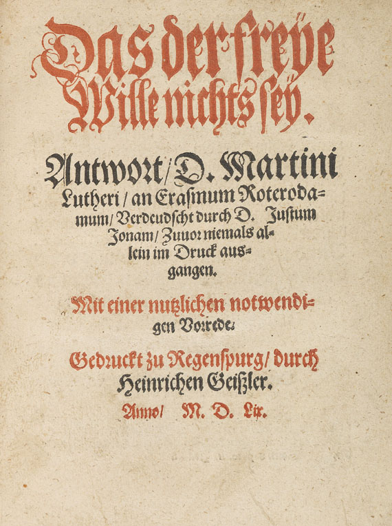 Martin Luther - Das der freye Wille nichts sey. 1559. - Weitere Abbildung