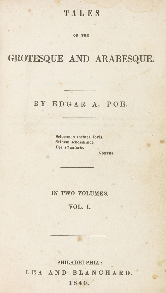 Edgar Allen Poe - Tales of the grotesque and arabesque. 1840. - Weitere Abbildung