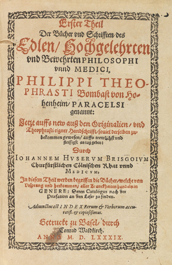 Philippus Theophrastus Paracelsus - Bücher und Schrifften. 1589. - Weitere Abbildung