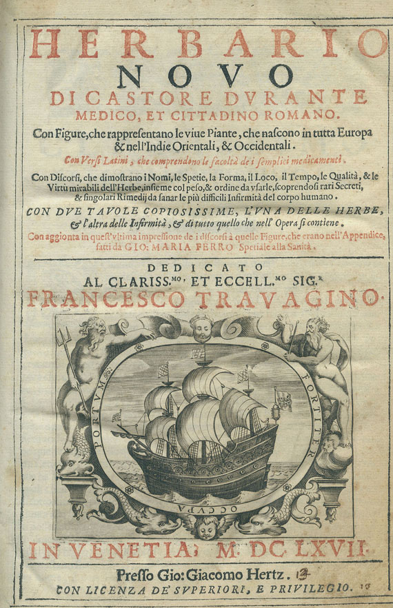 Castore Durante - Herbario novo. 1667.