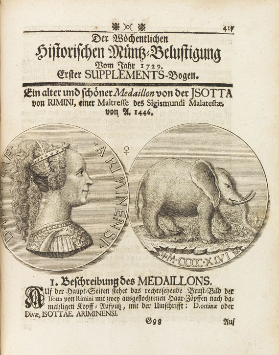 Numismatik - Köhler, J. D., Münzbelustigung. 22 Bde. + 2 Reg., zus. 24 Bde. 1729-65.