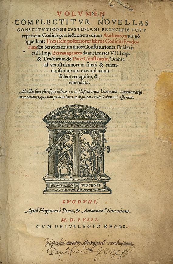 Justinianus - Volumen complectitur. 1558