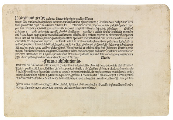 Einblattdrucke - Ablaßbrief, Joh. Nixstein, 1482