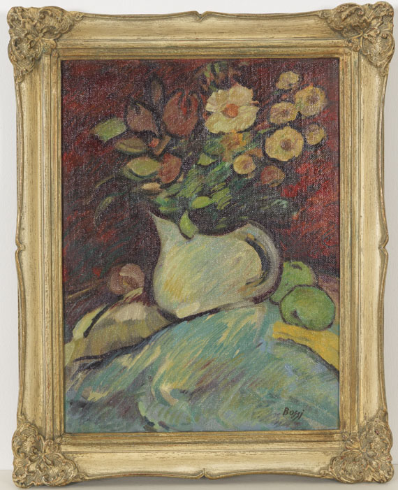 Erma Bossi - Stillleben mit Blumenvase und Äpfeln