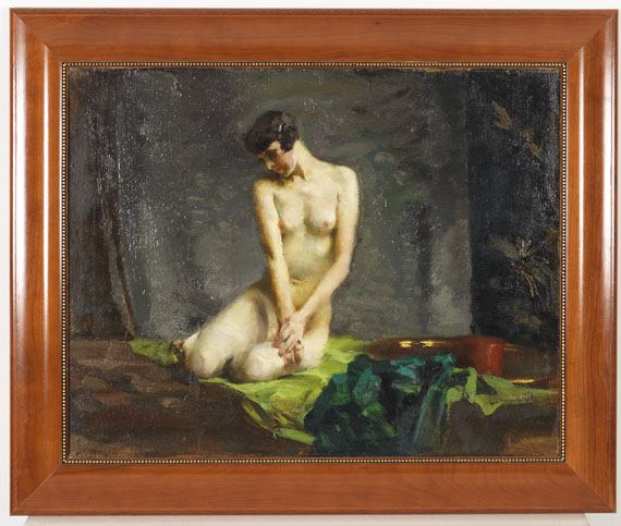 Rudolf Nissl - Kauernde (Akt auf grünem Tuch) - Rahmenbild