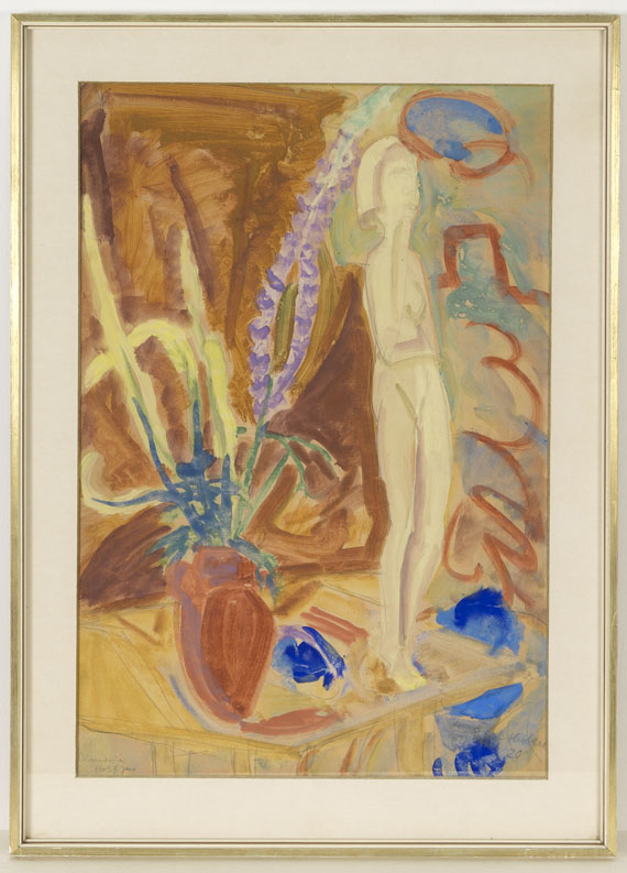 Erich Heckel - Blumen und Holzfigur - Rahmenbild