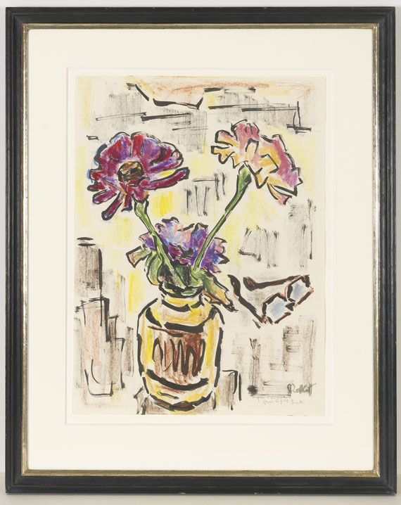 Karl Schmidt-Rottluff - Zinnien in Vase - Rahmenbild