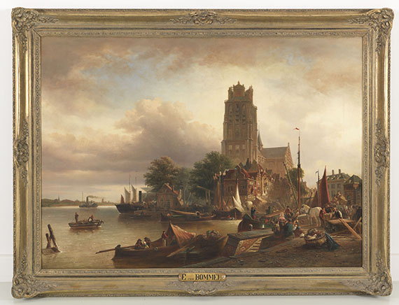 Elias van Bommel - Ansicht von Dordrecht mit der Grote Kerk - Rahmenbild