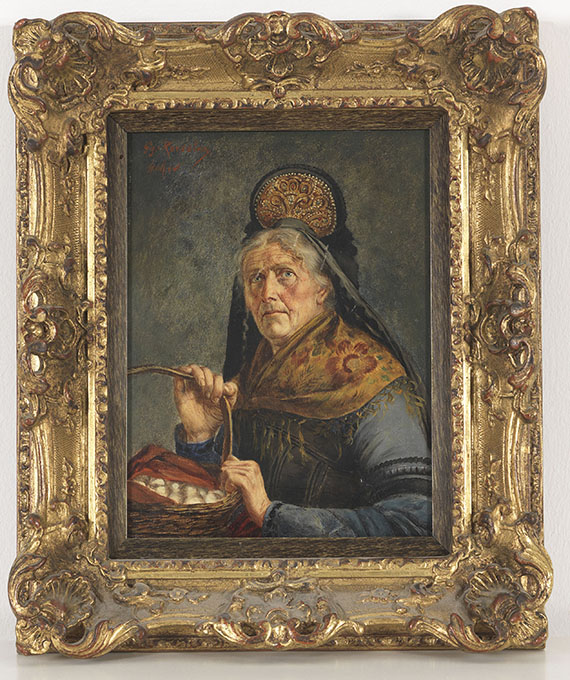 Georg Rössler - Bäuerin in Festtagstracht mit Korb - Rahmenbild