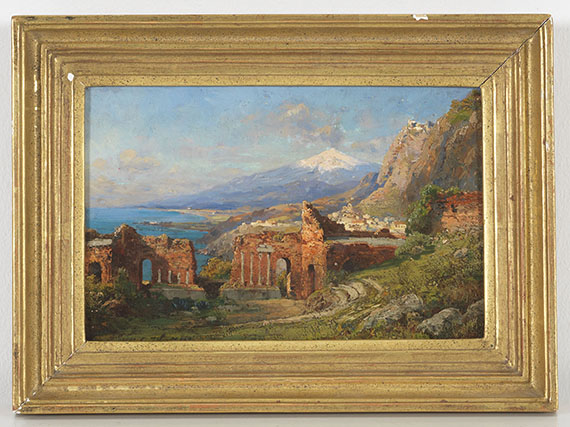 Carl Wuttke - Blick vom antiken Theater in Taormina auf den Ätna - Rahmenbild