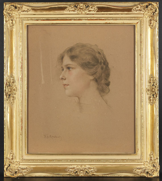Friedrich August von Kaulbach - Porträt einer jungen Frau im Profil - Rahmenbild