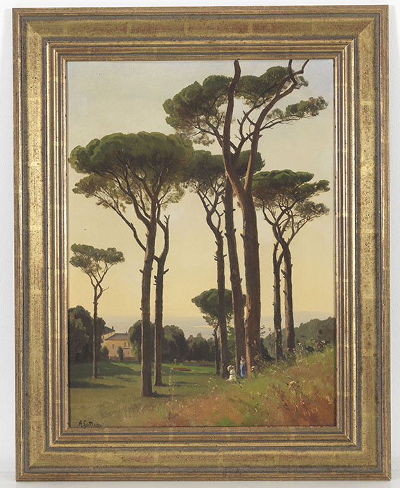 Ascan Lutteroth - Italienischer Pinienhain am Meer (Ölstudie) - Rahmenbild