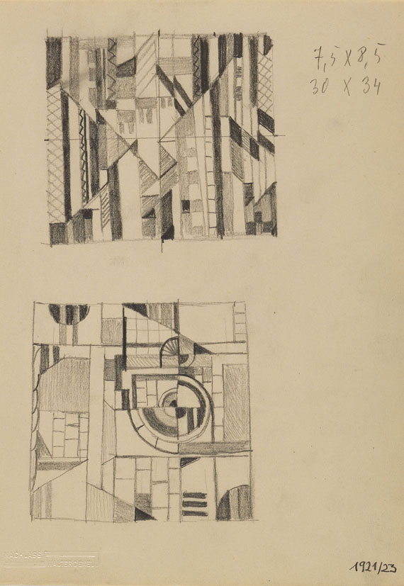 Walter Dexel - Drei Blätter: Stadtlandschaft. Lokomotive. Ohne Titel (Häuser) - Weitere Abbildung