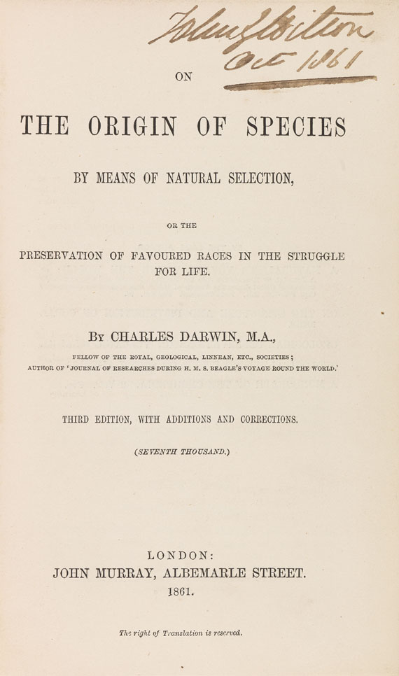 Charles Darwin - Origin of species. Third edition. 1861