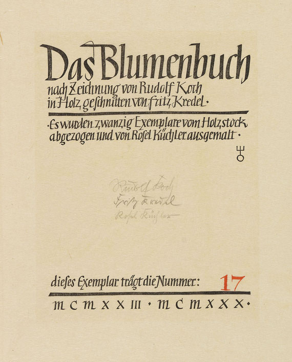 Rudolf Koch - Das Blumenbuch. 12 Mappen. 1923-30. Ex. der Luxusausgabe. - Weitere Abbildung