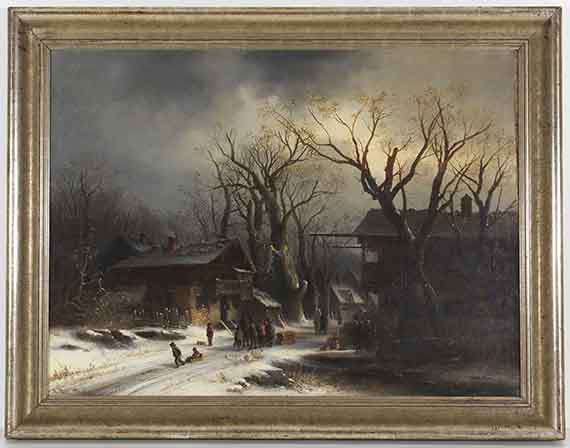 Anton Doll - Verschneites Dorf - Rahmenbild