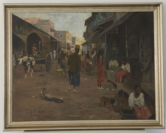 Wilhelm Kuhnert - Straßenszene auf Ceylon (Sri Lanka) - Rahmenbild