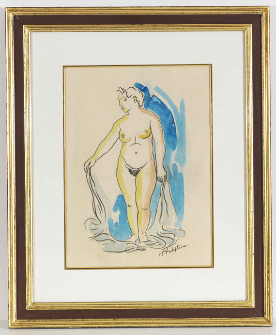 Hermann Max Pechstein - Stehender Frauenakt (Nymphe) - Rahmenbild