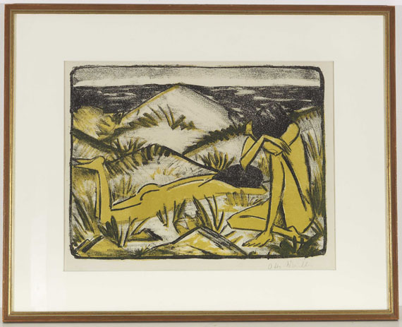 Otto Mueller - Ein in Dünen sitzendes und ein liegendes Mädchen (Zwei Mädchen in den Dünen, Sylt) - Rahmenbild