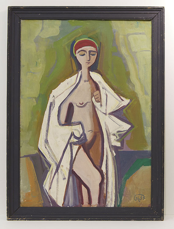 Karl Hofer - Stehender Mädchenakt mit Badekappe - Rahmenbild