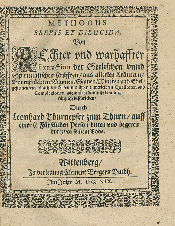  Alchemie und Okkulta - Thurneisser zum Thurn, Leonhar, Methodus brevis. 1619