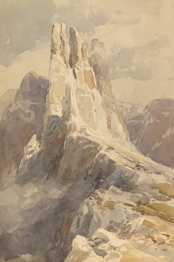 Edward Theodore Compton - Blick auf die Vajolet-Türme in den Dolomiten