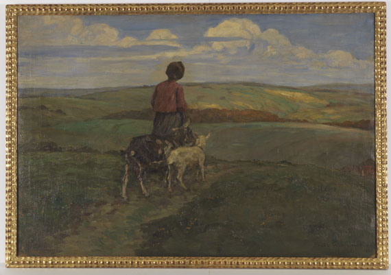 Franz Wallischeck - Mädchen mit Ziegen auf dem Heimweg - Rahmenbild