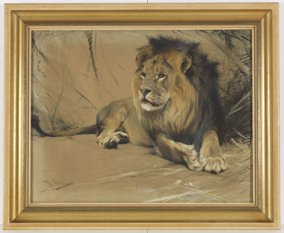 Wilhelm Kuhnert - Liegender Löwe - Rahmenbild