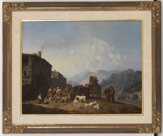 Heinrich Bürkel - Am Dorfbrunnen in den italienischen Bergen - Rahmenbild