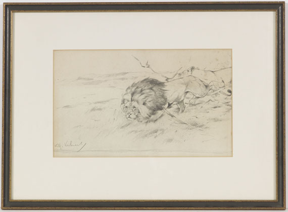 Wilhelm Kuhnert - Löwenpaar auf der Pirsch - Rahmenbild