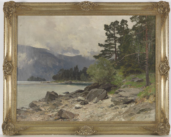 Edward Harrison Compton - Waldlandschaft mit Seeufer (Eibsee) - Rahmenbild