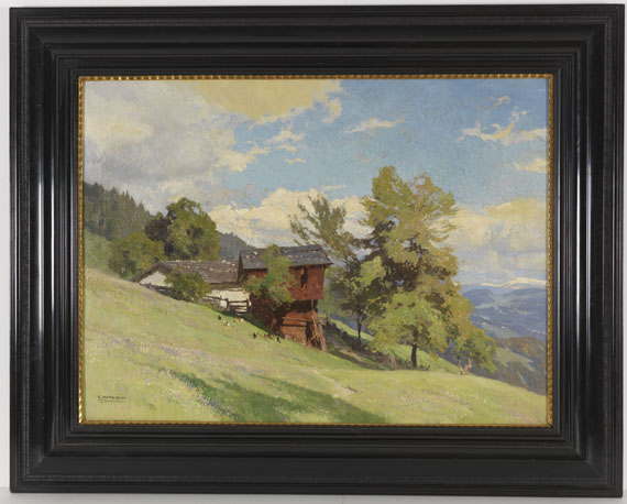 Edward Harrison Compton - Berghof mit weitem Blick ins Tal - Rahmenbild