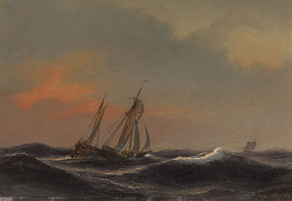 Anton Melbye - Segelschiff auf schwerer See