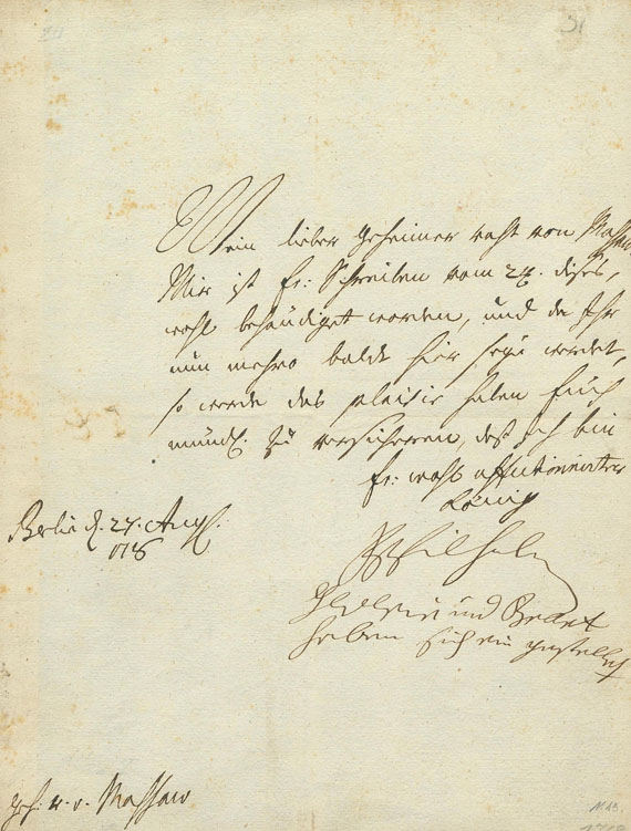  Friedrichs Wilhelm I. von Preu - Brief m. U.