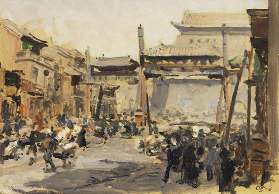 Erich Kips - Peking - Belebte Straße vor dem Stadttor Qianmen (Zhengyangmen)