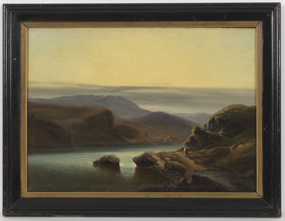 Robert Kummer - Schottische Landschaft mit Fischer am Ufer - Rahmenbild