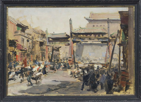 Erich Kips - Peking - Belebte Straße vor dem Stadttor Qianmen (Zhengyangmen) - Rahmenbild