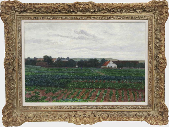 Paul Baum - Im Dachauer Moos (Gemüsefelder vor einem Gehöft in weiter Dachauer Landschaft) - Rahmenbild
