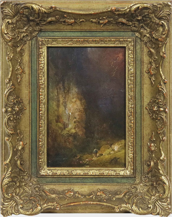 Carl Spitzweg - Wanderer in der Gebirgsschlucht bei Gewitter - Rahmenbild