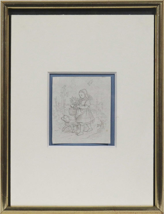 Adrian Ludwig Richter - Rotkäppchen unterwegs - Rahmenbild