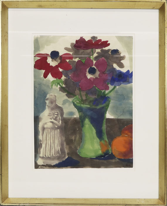 Emil Nolde - Anemonen in grüner Vase, Orangen und eine Skulptur - Rahmenbild