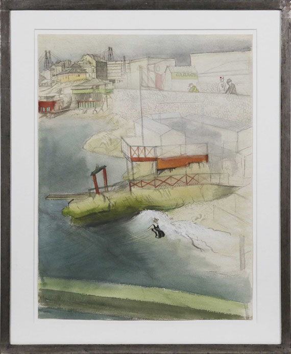 Karl Hubbuch - Marseille mit badender Frau - Rahmenbild