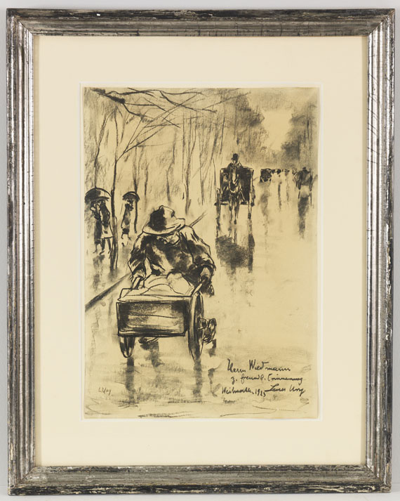 Lesser Ury - Mann mit Handkarren (Tiergartenstraße im Regen) - Rahmenbild