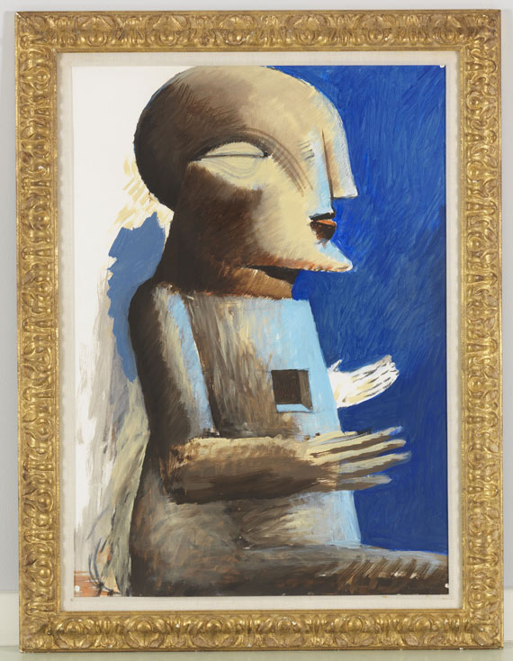 Horst Antes - Sitzende Figur mit quadratischem Loch im Bauch - Rahmenbild