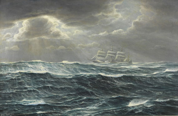 Johannes Holst - Viermastbark auf stürmischer See. "Cap Horn mit Viermaster"