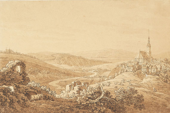 Adrian Zingg - 3 Bll. mit 4 Landschaftsansichten, tlw. mit Sepia laviert. - Weitere Abbildung